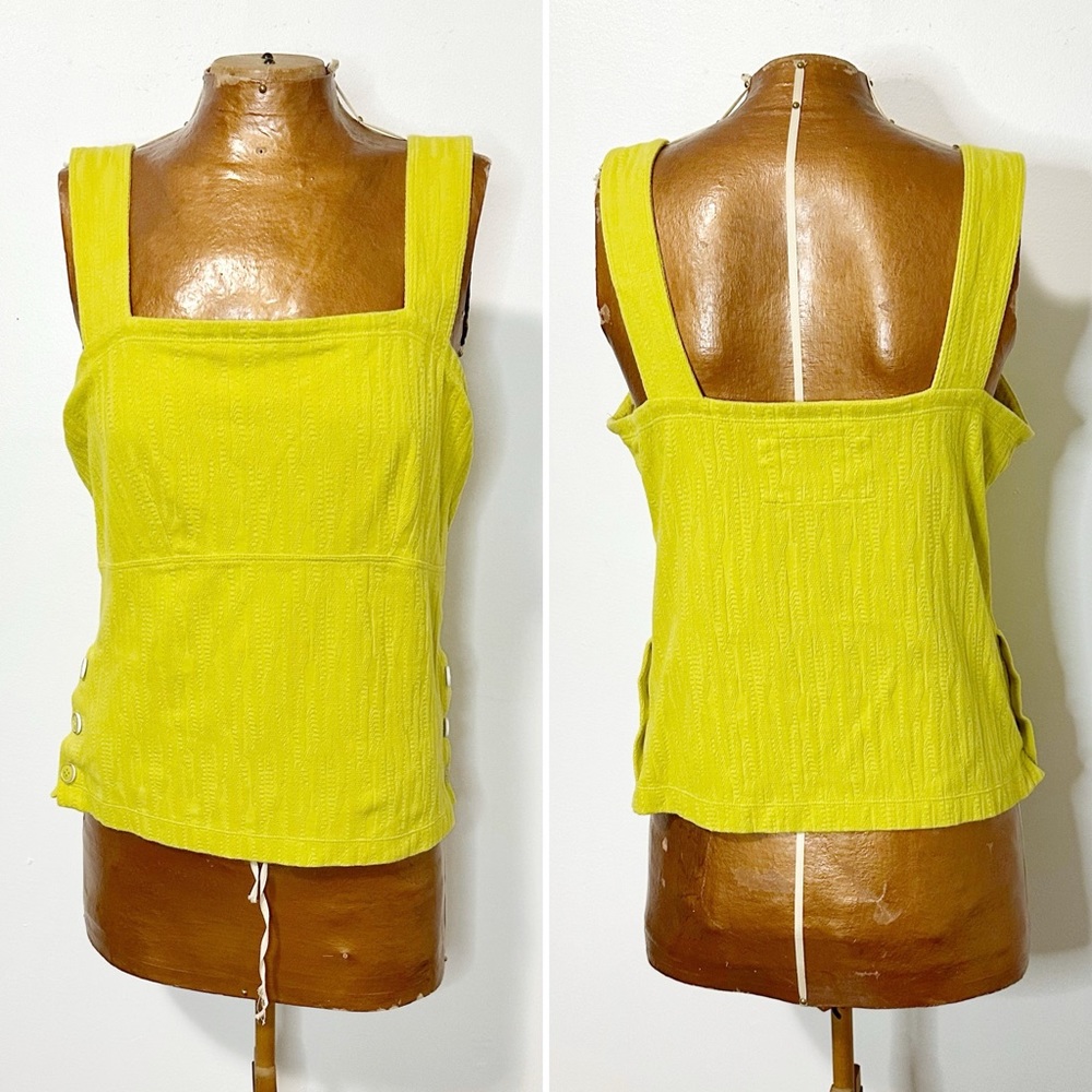 Anthropologie Maeve Chartreus Casual Tank Top With Side Button Detail Size Small